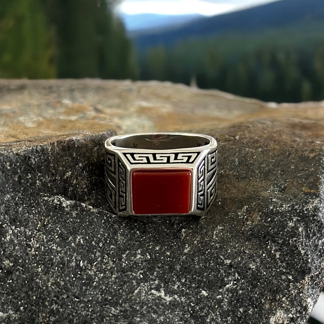 Sterling Silver Red Agate Stone Ring