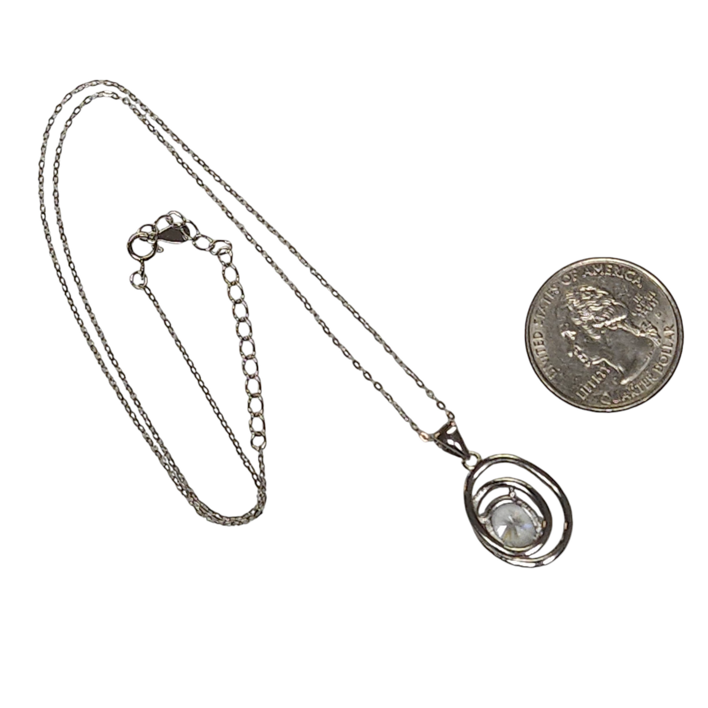 Sterling Silver 925 Cubic Zirconia Swirl Single Stone Necklace