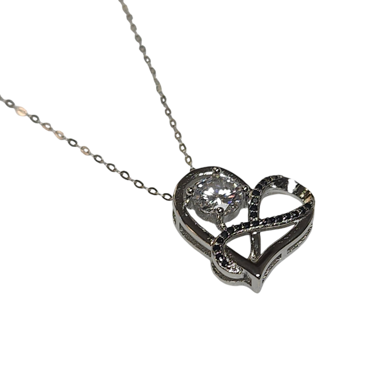 Sterling Silver 925 Cubic Zirconia Infinity Heart Necklace