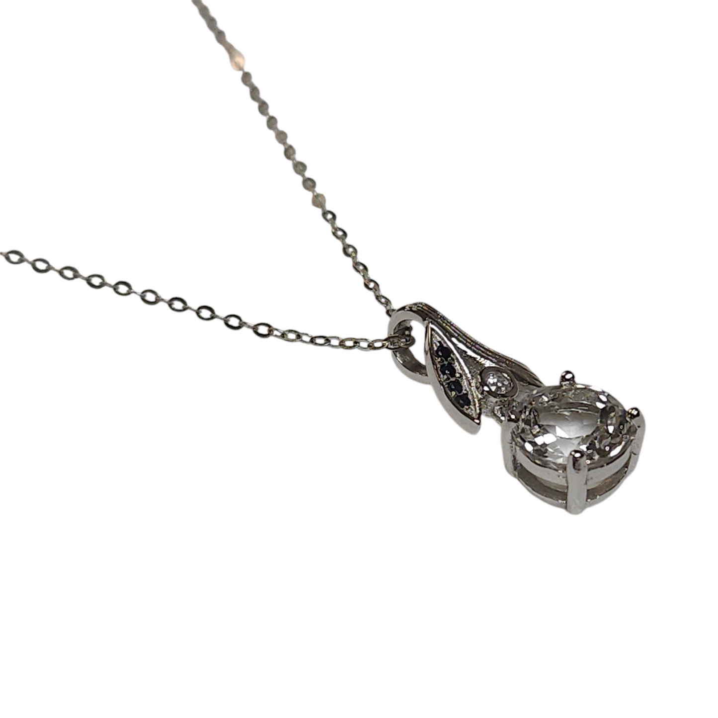 Sterling Silver 925 Cubic Zirconia Black Stone Leaf Necklace