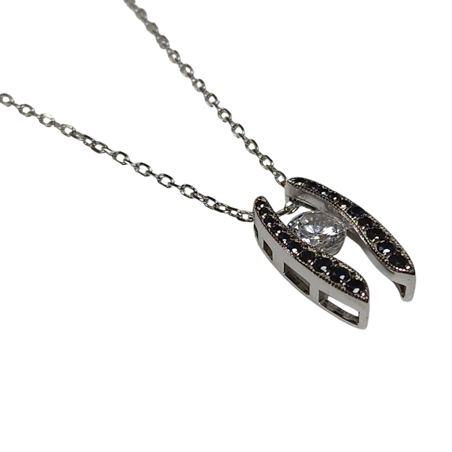 Sterling Silver 925 Cubic Zirconia Clear Middle Stone Necklace