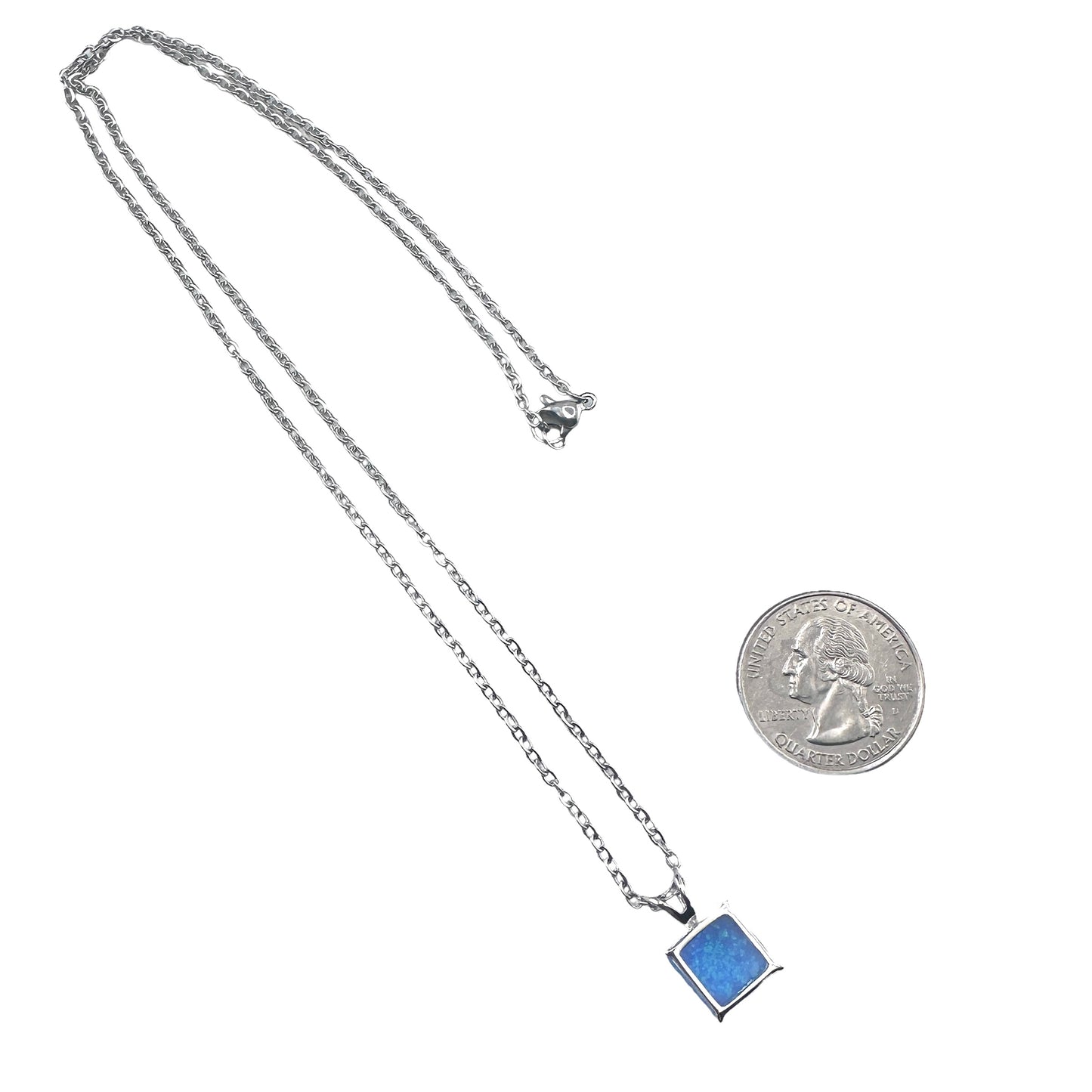Sterling Silver Blue Lab Opal Square Pendant