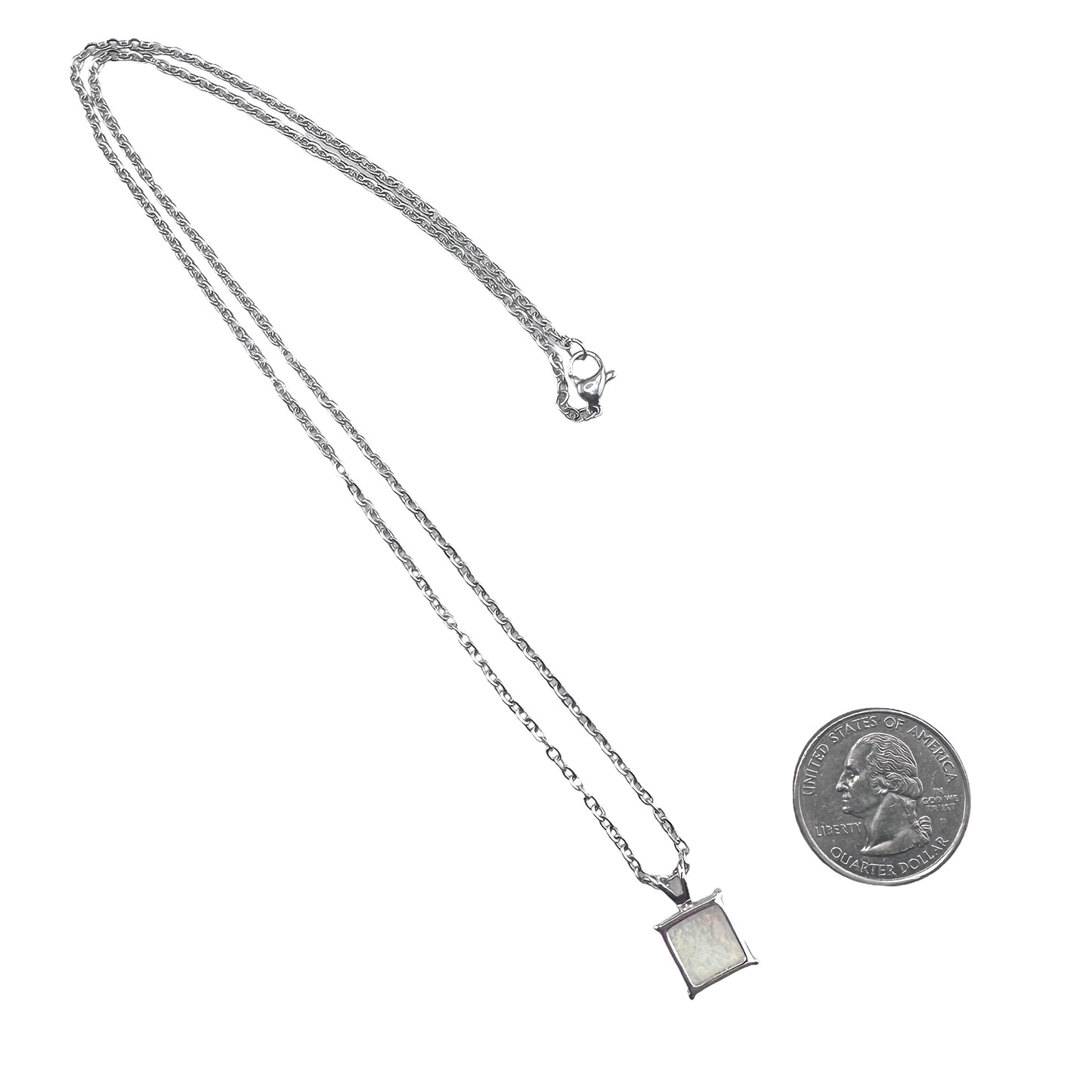 Sterling Silver White Lab Opal Square Pendant