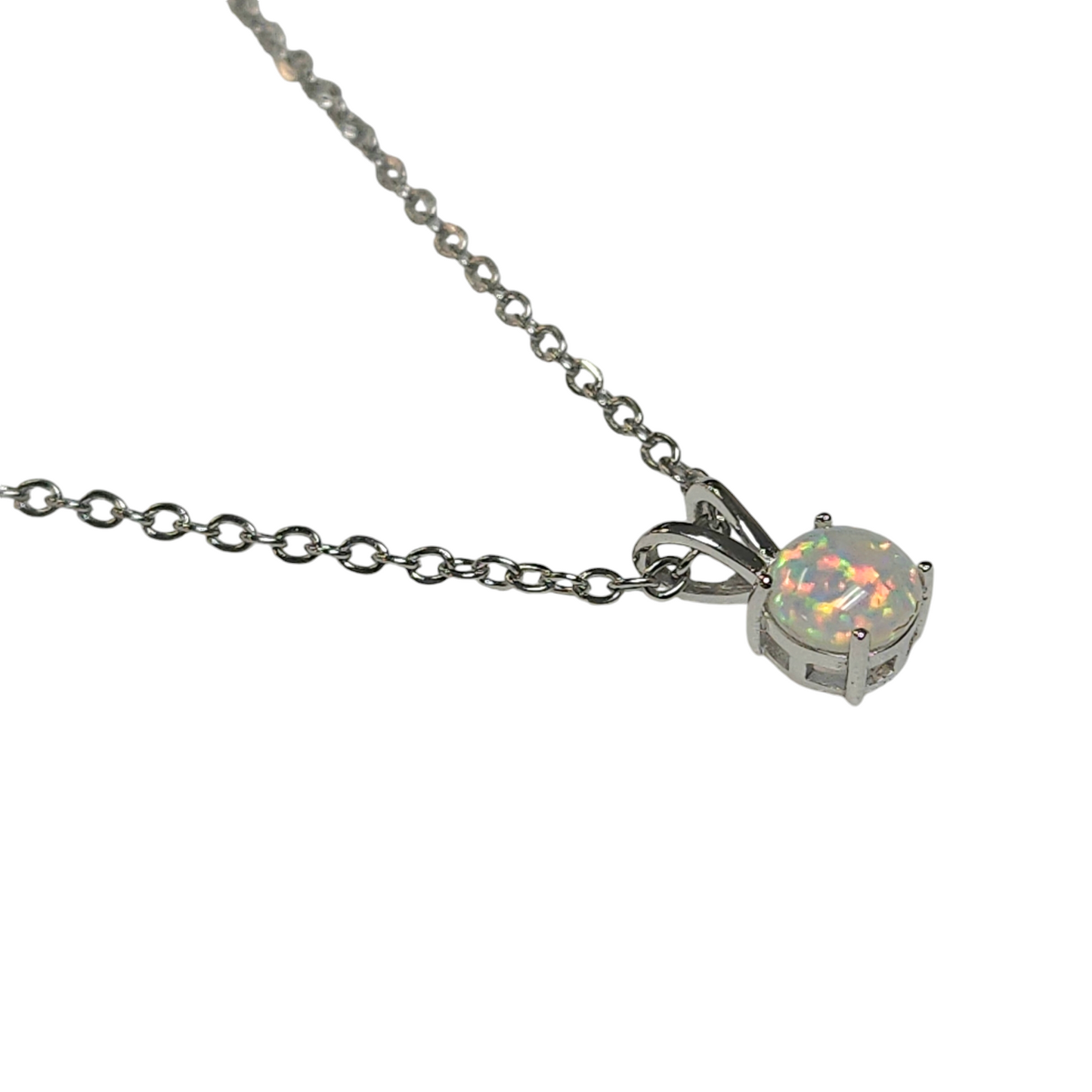 Sterling Silver White Lab Opal Round Prong Pendant