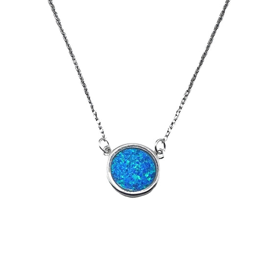 Sterling Silver 925 Blue Lab Opal Round Necklace