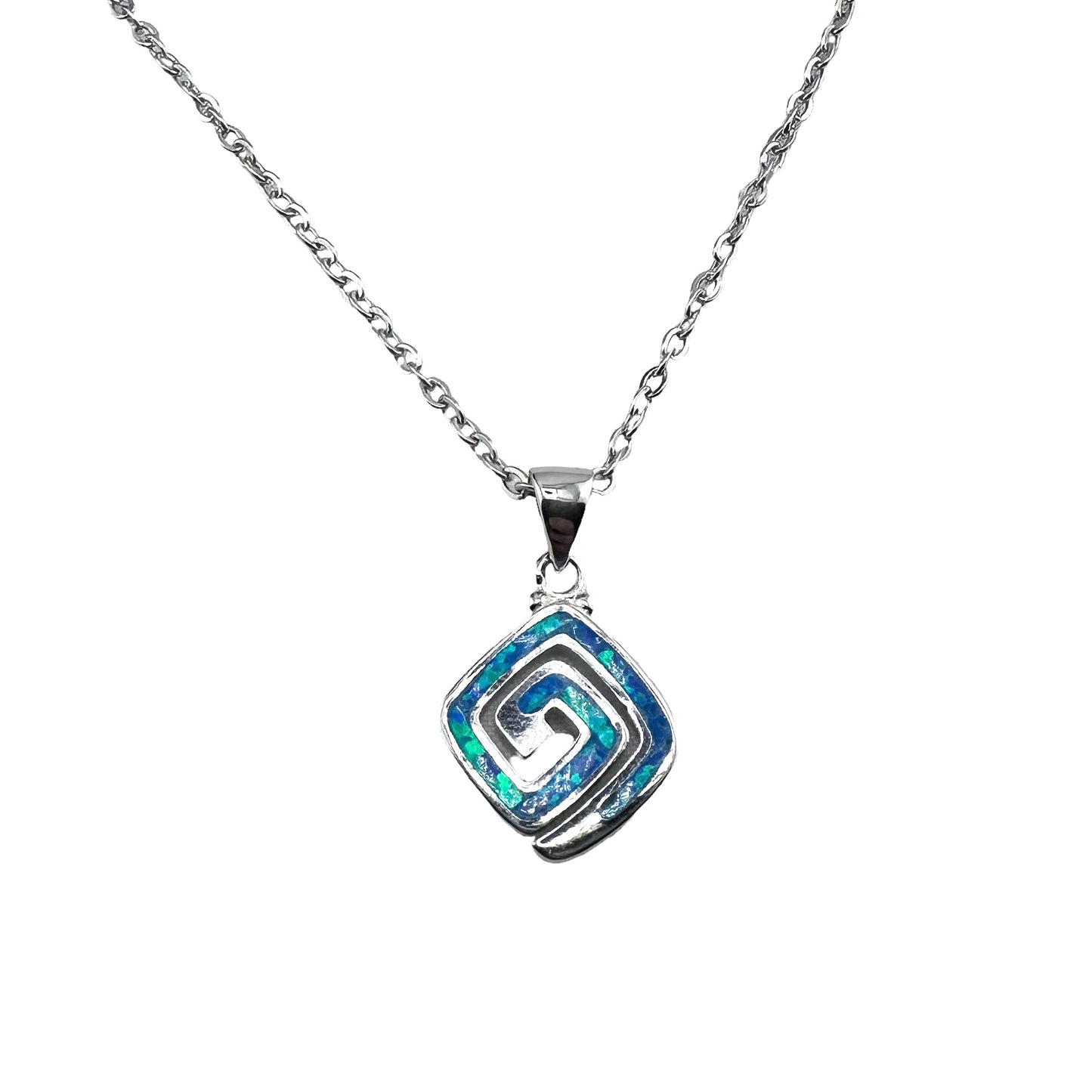 Sterling Silver Blue Lab Opal Swirl Pendant