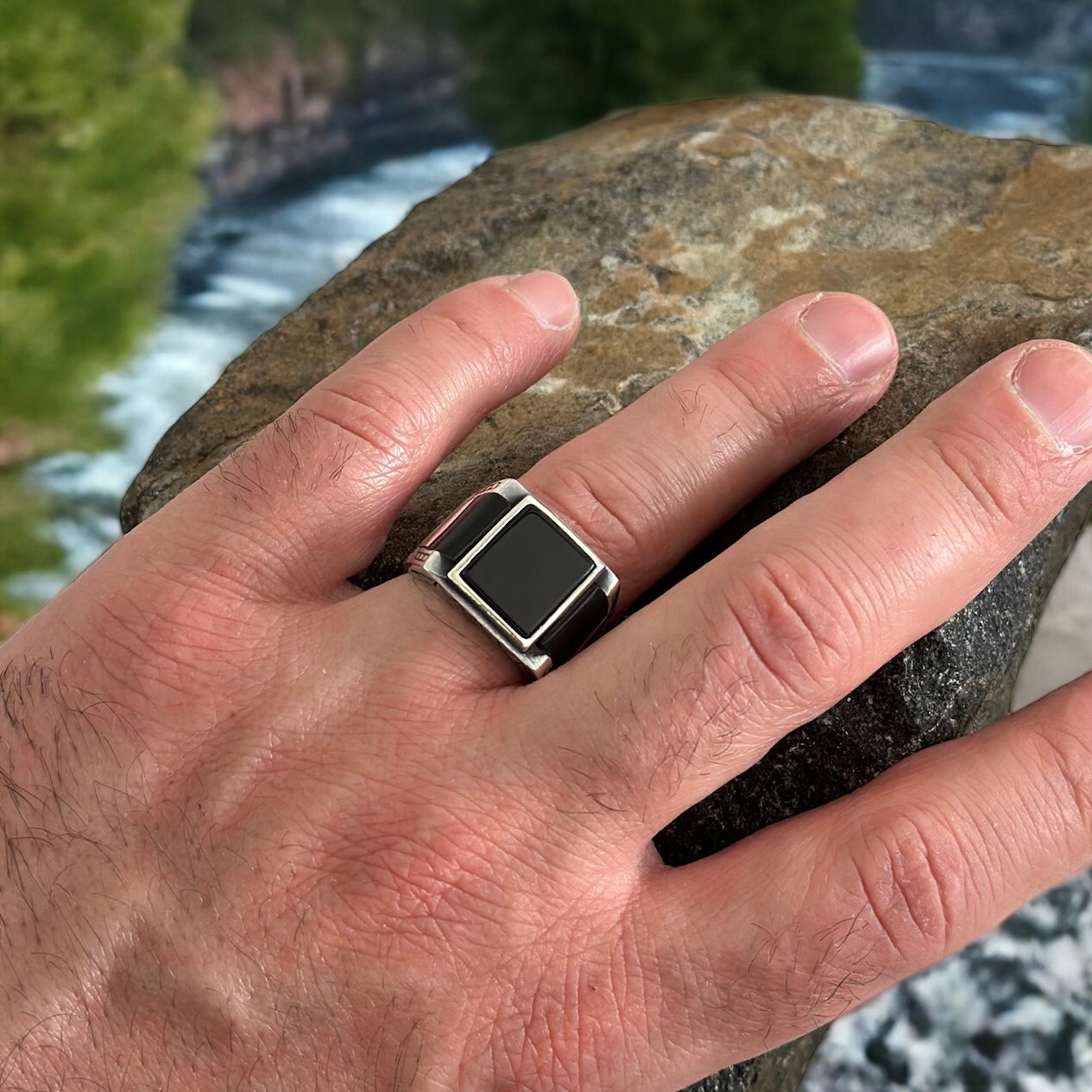 Sterling Silver Black Onyx Stone Ring