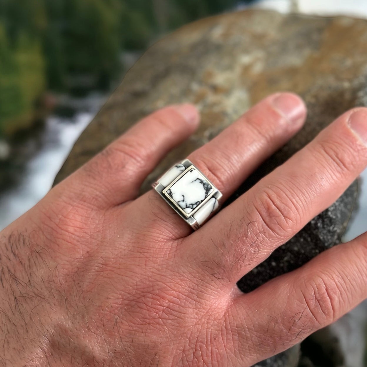 Sterling Silver Howlite White Agate Stone Ring