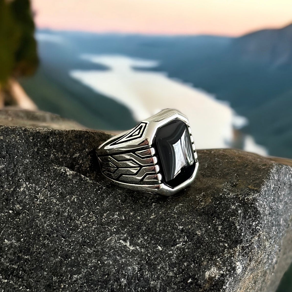 Sterling Silver Black Onyx Stone Ring