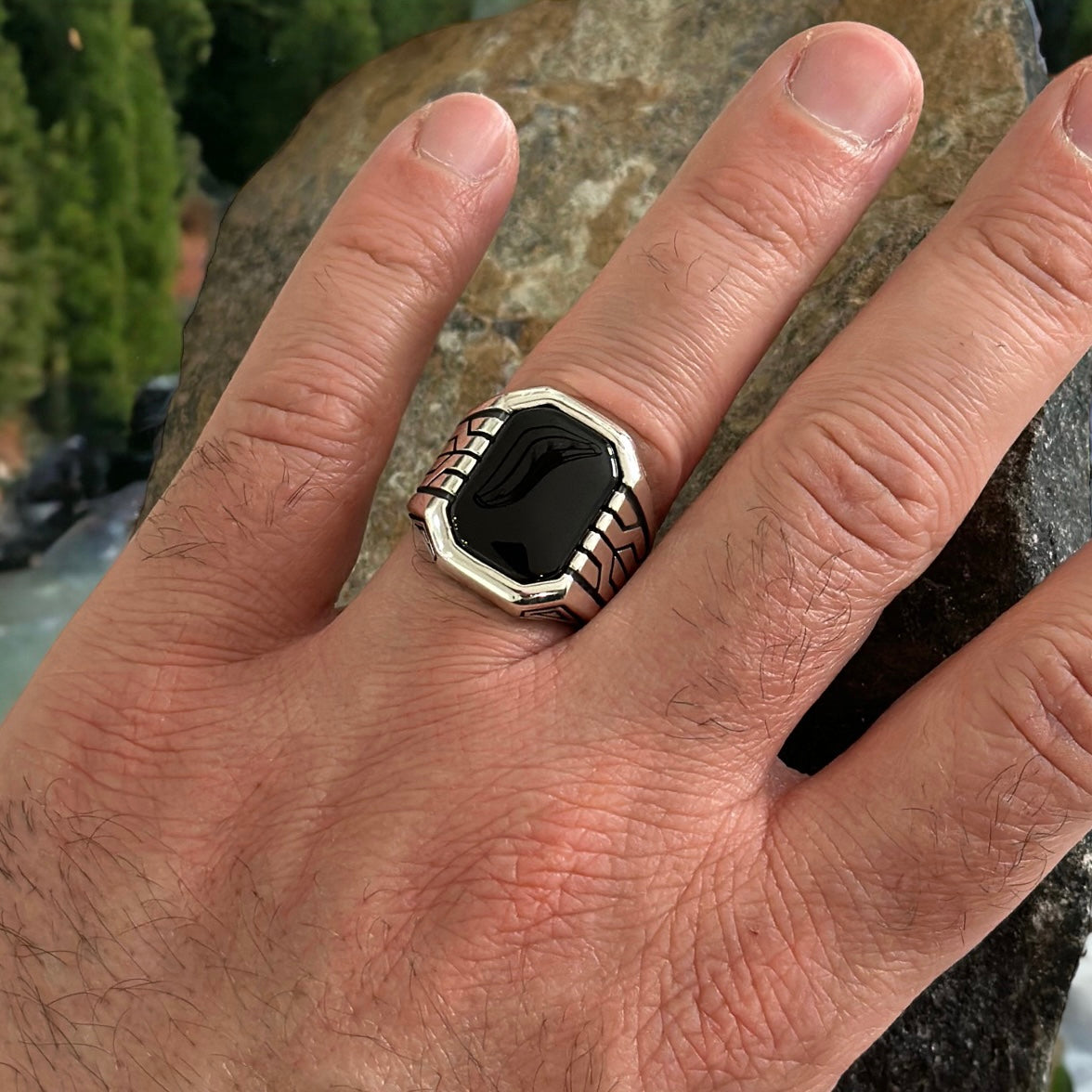 Sterling Silver Black Onyx Stone Ring