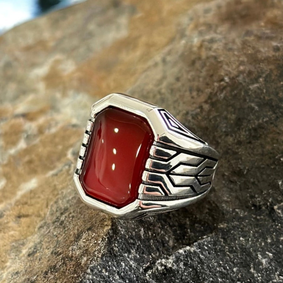 Sterling Silver Red Agate Stone Ring