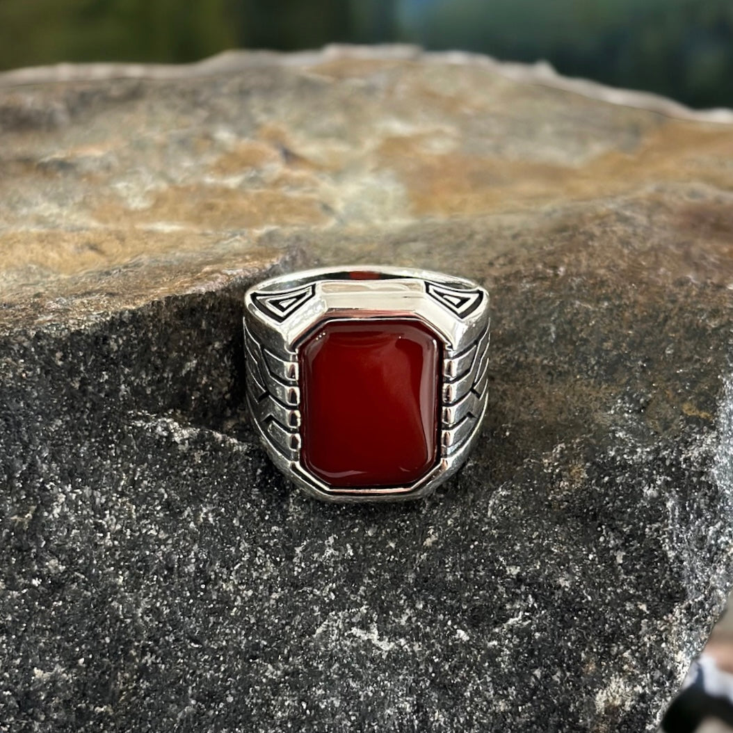 Sterling Silver Red Agate Stone Ring