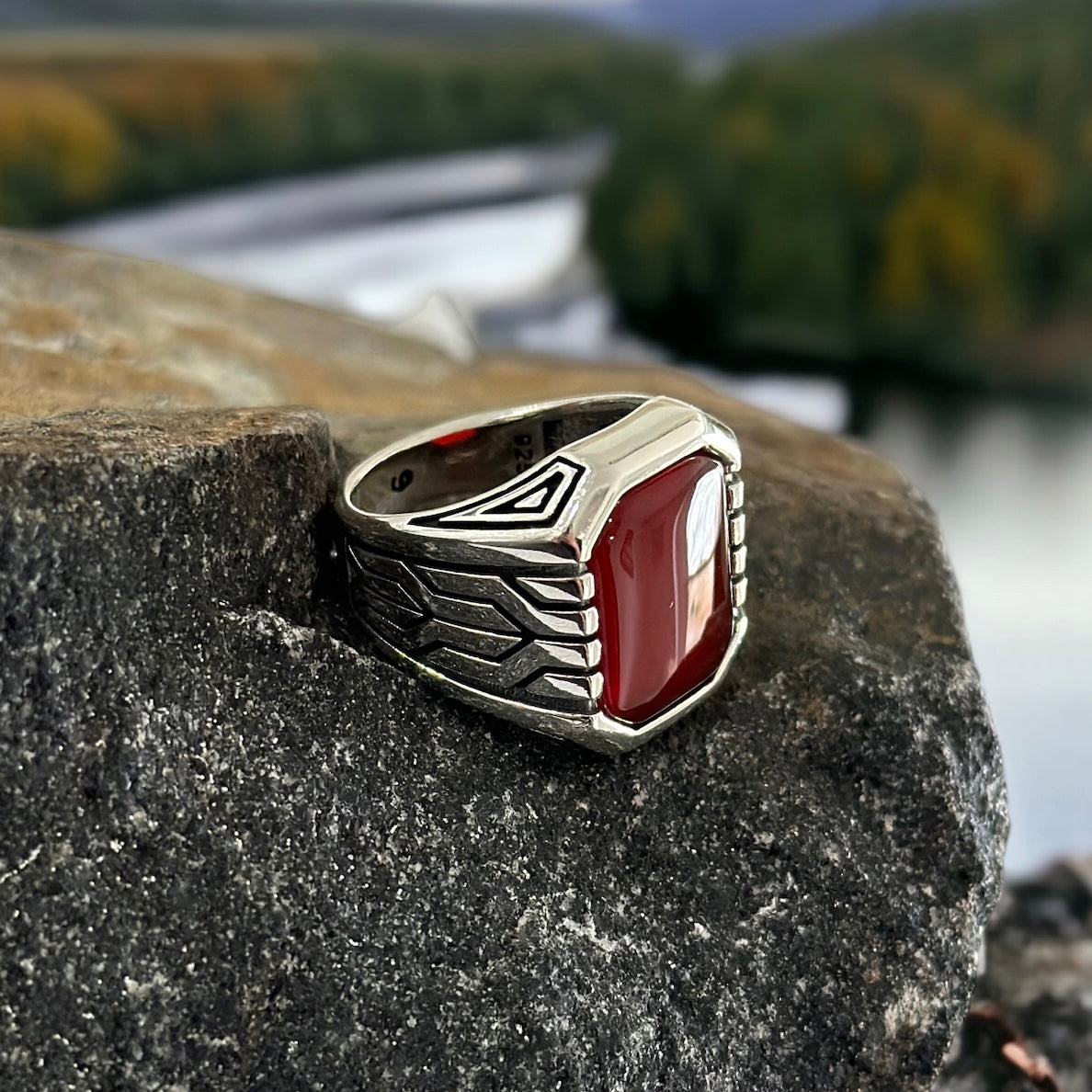 Sterling Silver Red Agate Stone Ring