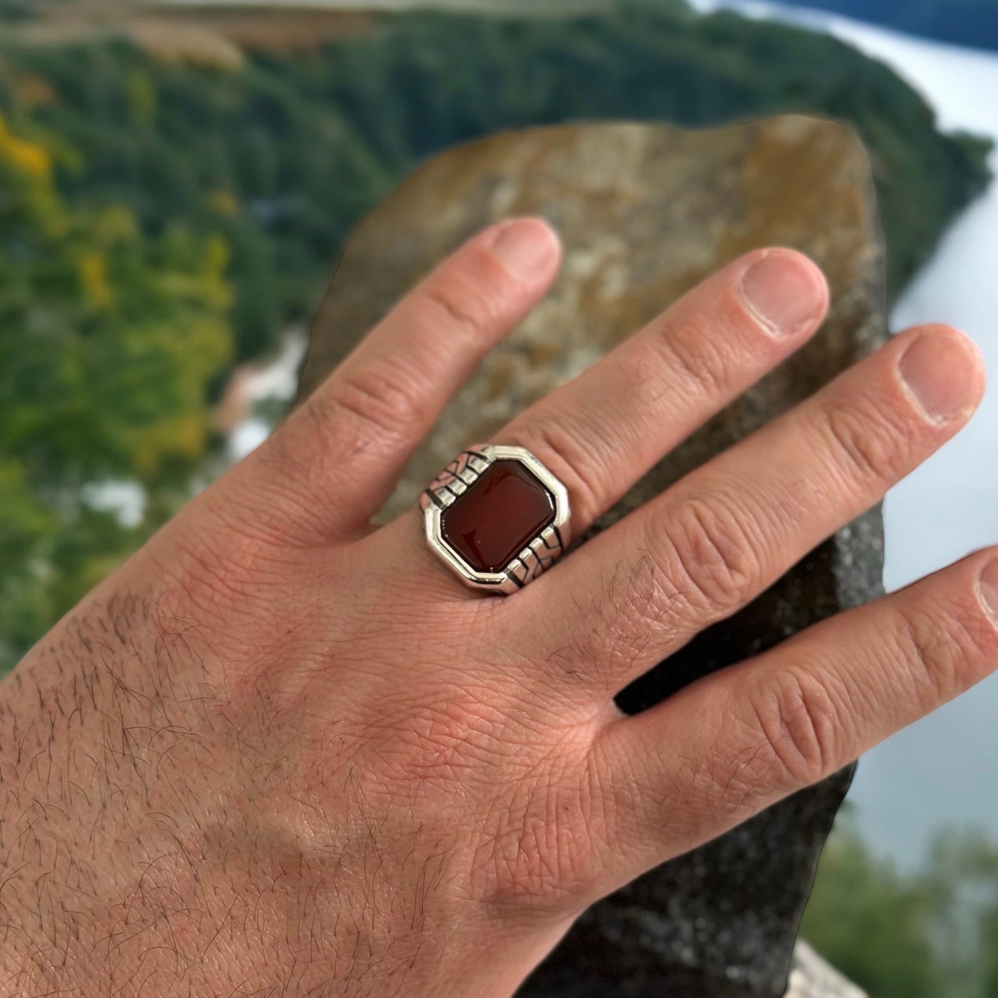 Sterling Silver Red Agate Stone Ring