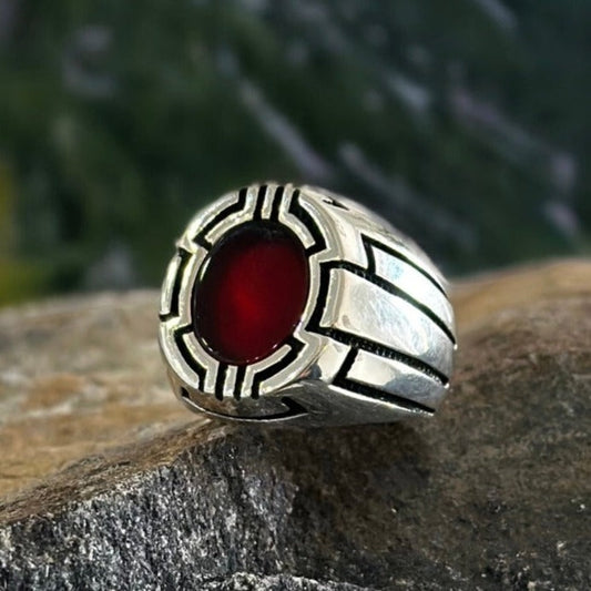 Sterling Silver Red Agate Stone Ring