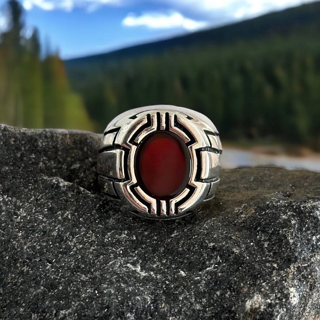 Sterling Silver Red Agate Stone Ring