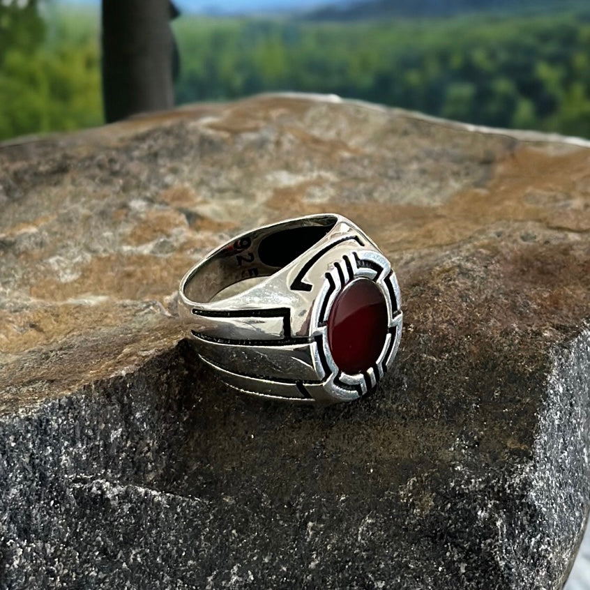 Sterling Silver Red Agate Stone Ring