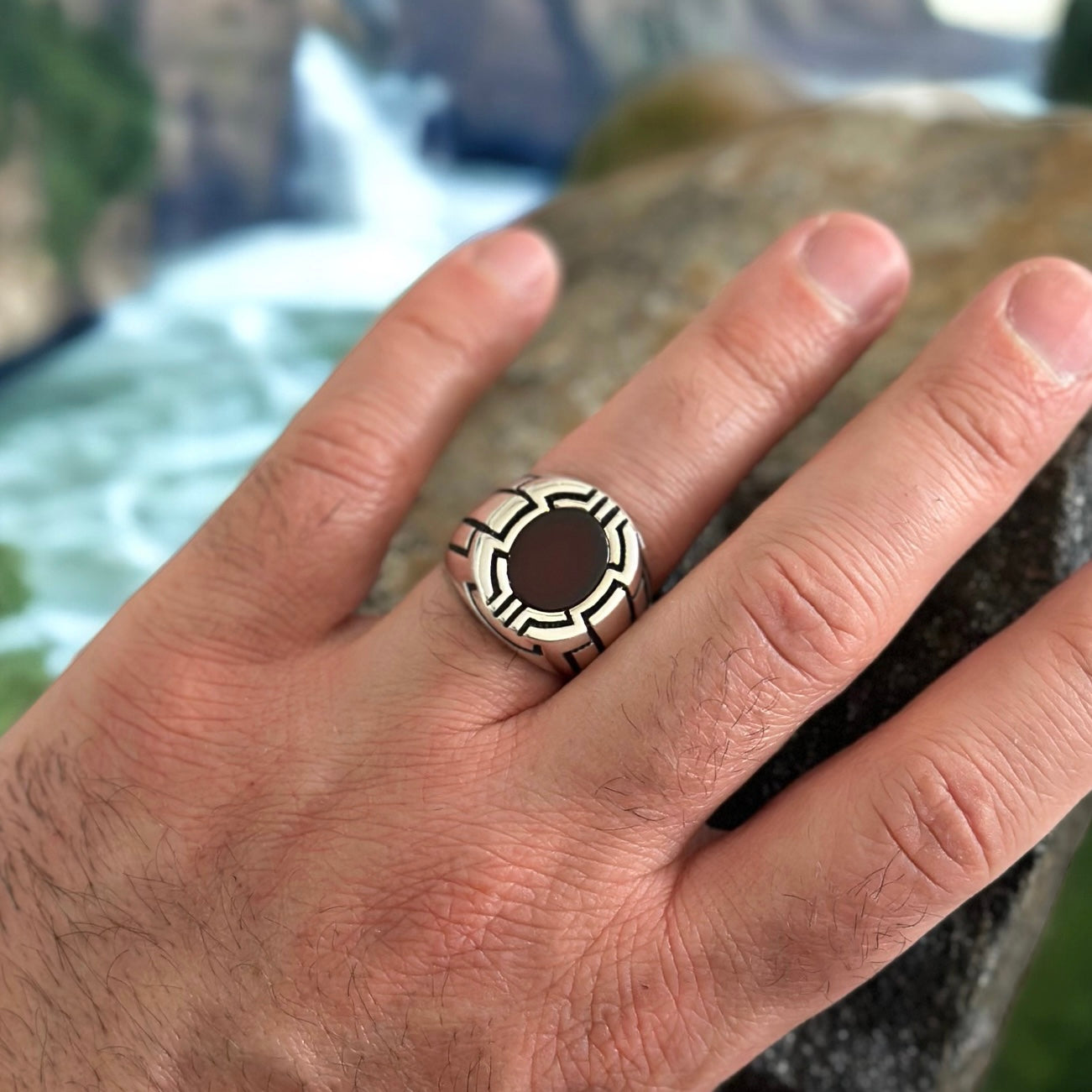 Sterling Silver Red Agate Stone Ring