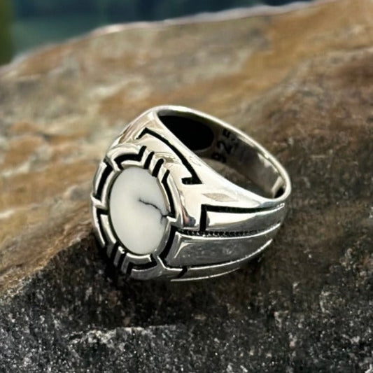 Sterling Silver Howlite White Agate Stone Ring