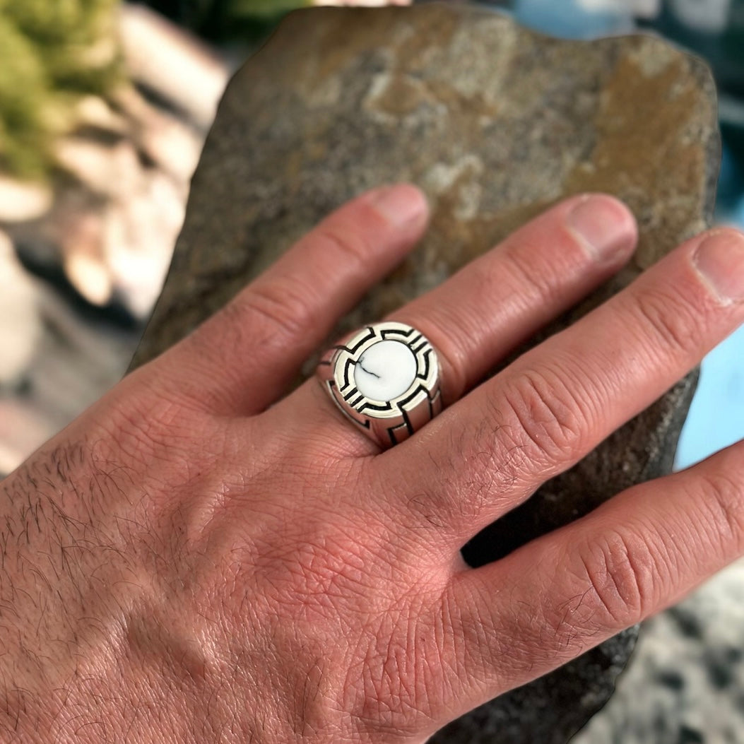 Sterling Silver Howlite White Agate Stone Ring