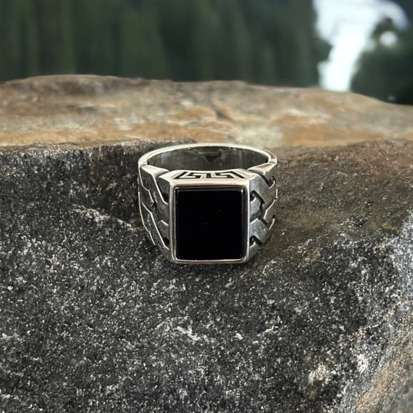 Sterling Silver Black Onyx Agate Stone Ring