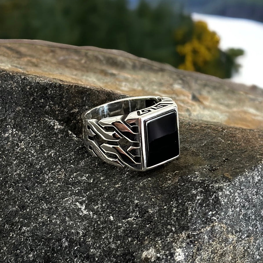 Sterling Silver Black Onyx Agate Stone Ring