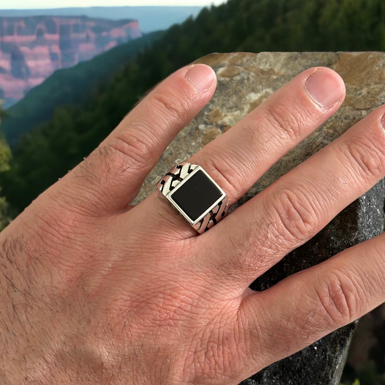 Sterling Silver Black Onyx Agate Stone Ring