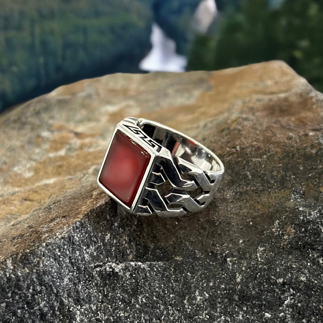 Sterling Silver Red Agate Stone Ring