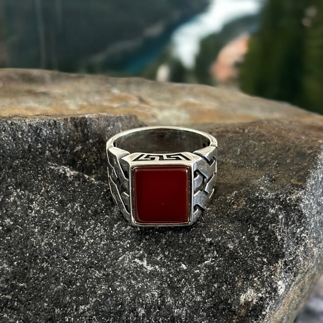 Sterling Silver Red Agate Stone Ring