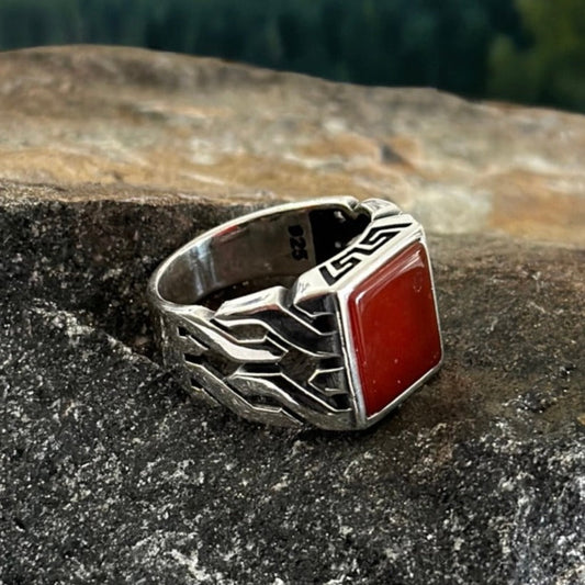Sterling Silver Red Agate Stone Ring