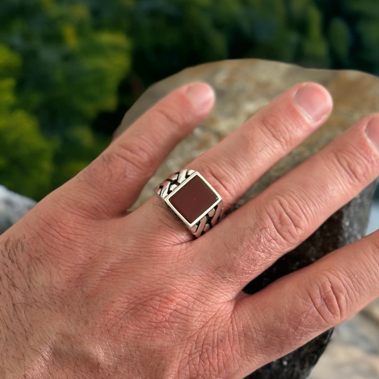 Sterling Silver Red Agate Stone Ring