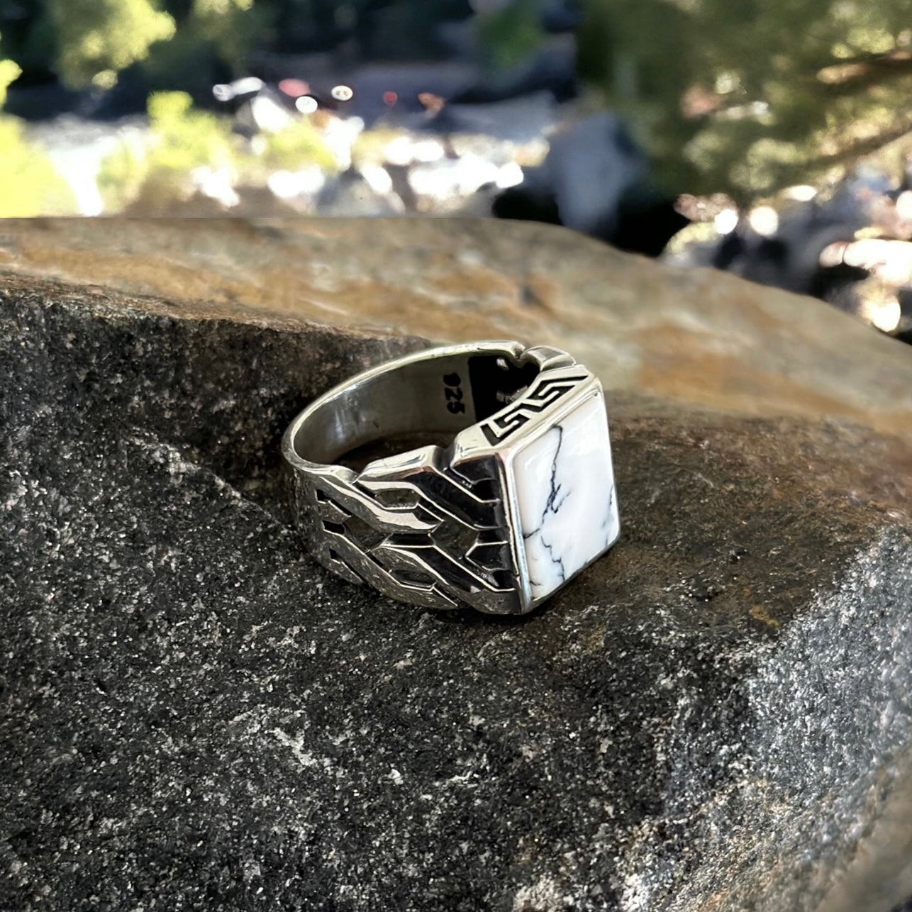 Sterling Silver Howlite White Agate Stone Ring