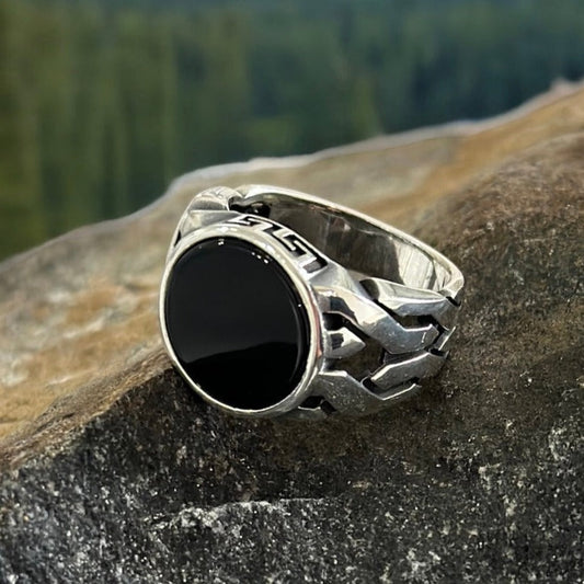 Sterling Silver Black Onyx Agate Stone Ring