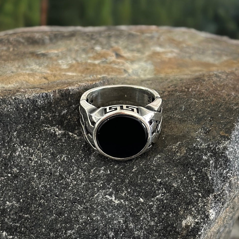 Sterling Silver Black Onyx Agate Stone Ring