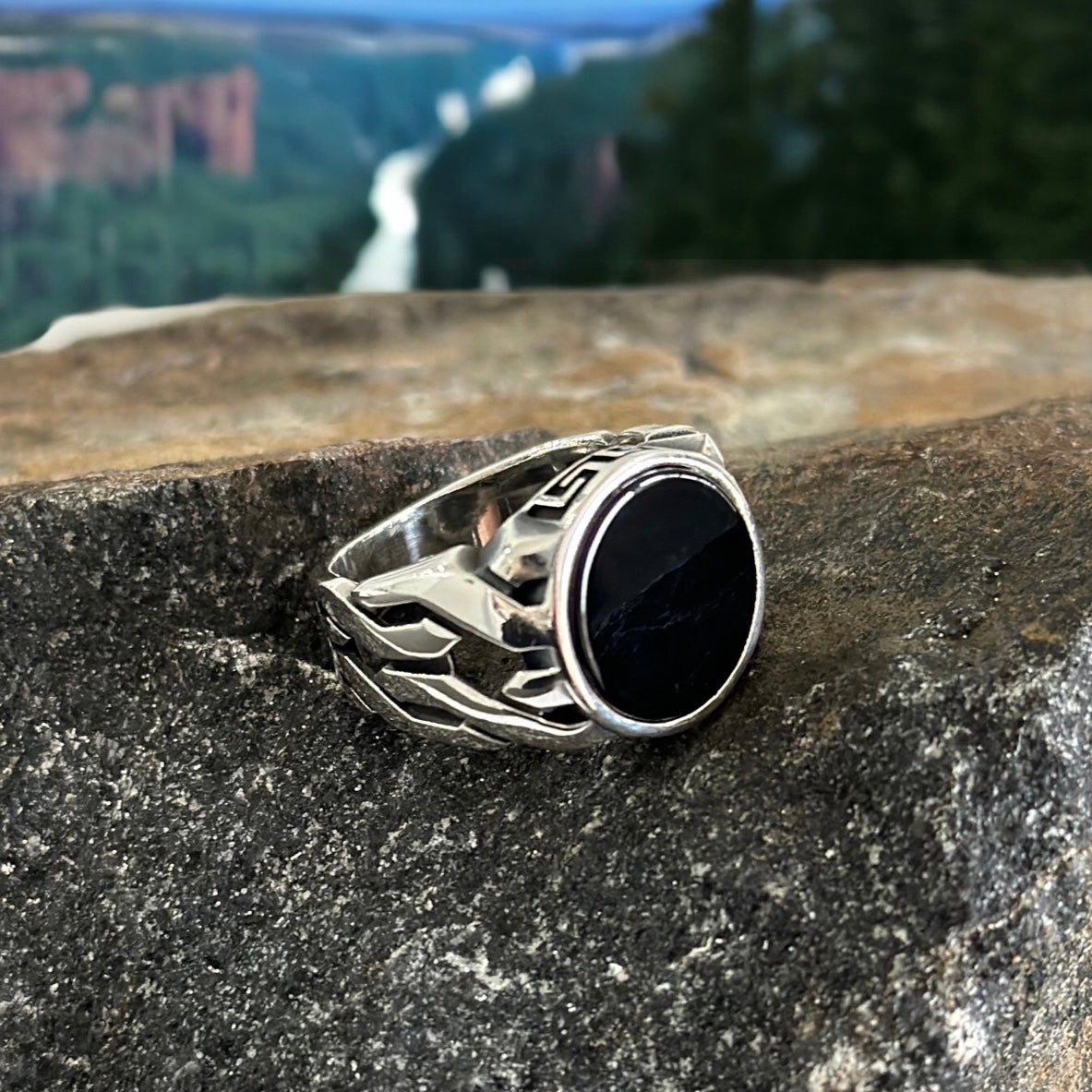 Sterling Silver Black Onyx Agate Stone Ring