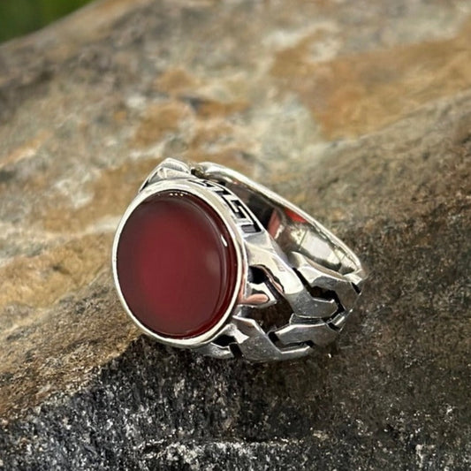 Sterling Silver Red Agate Stone Ring