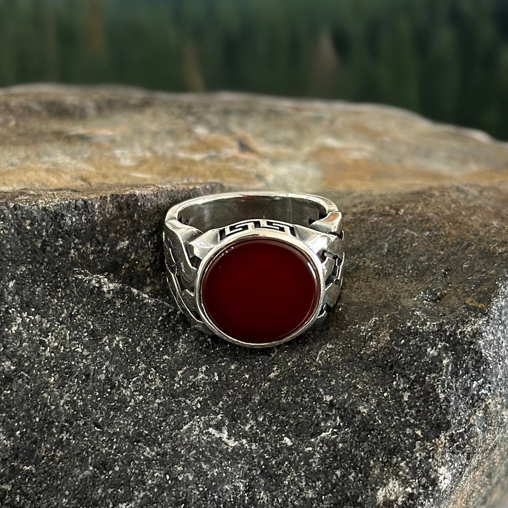 Sterling Silver Red Agate Stone Ring