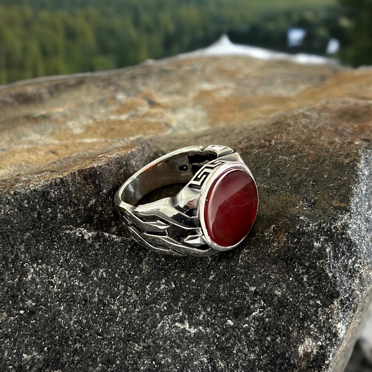 Sterling Silver Red Agate Stone Ring