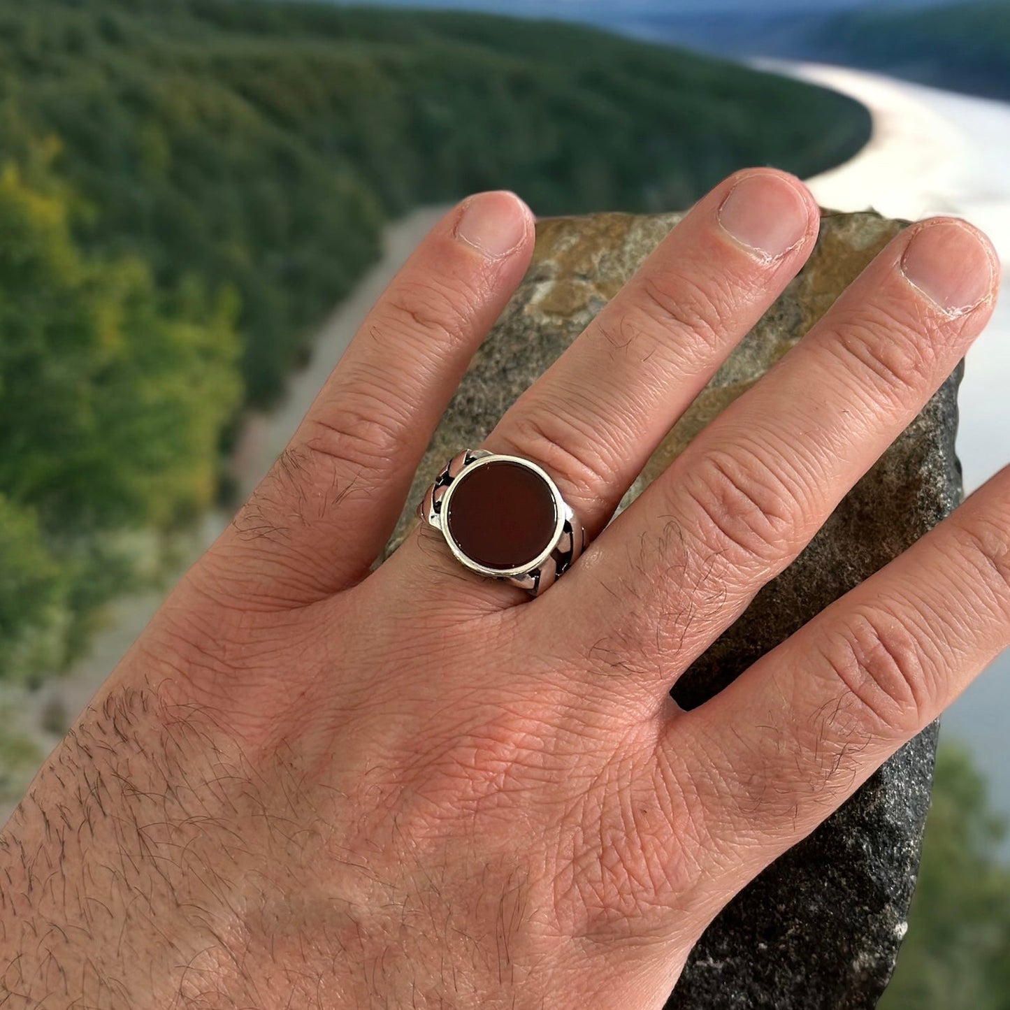 Sterling Silver Red Agate Stone Ring