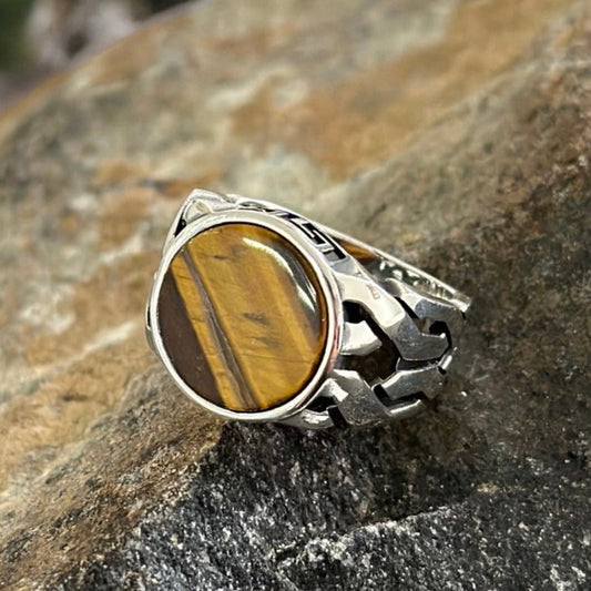 Sterling Silver Tiger Eye Agate Stone Ring