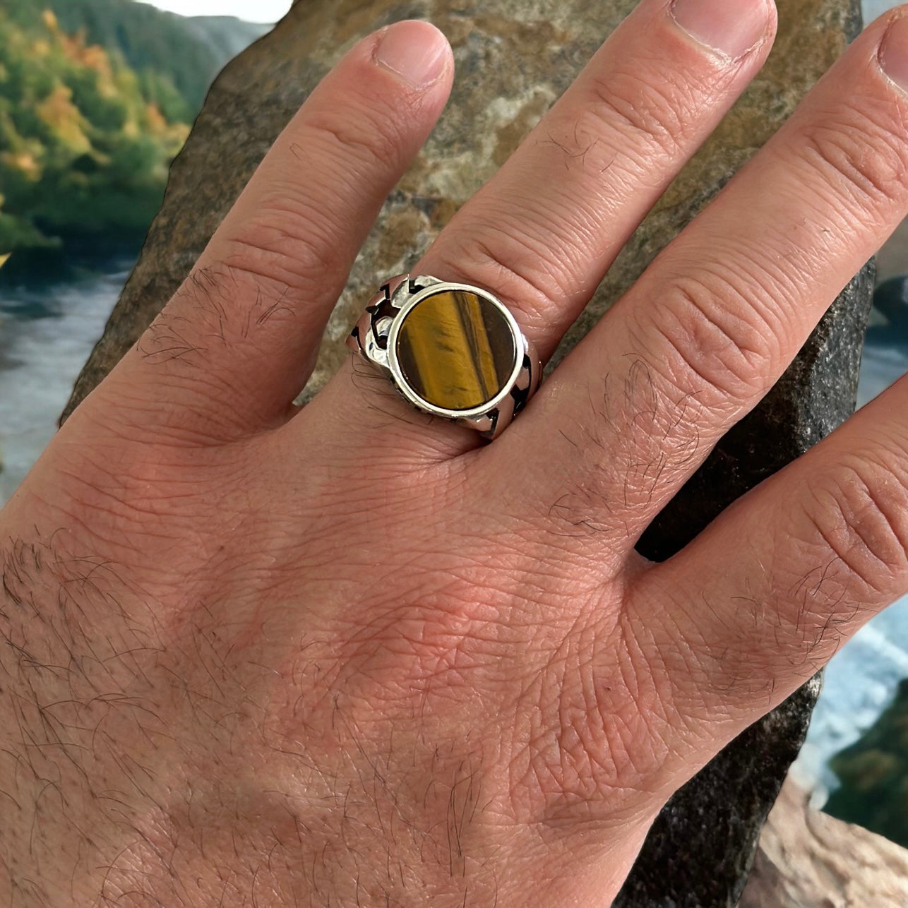 Sterling Silver Tiger Eye Agate Stone Ring