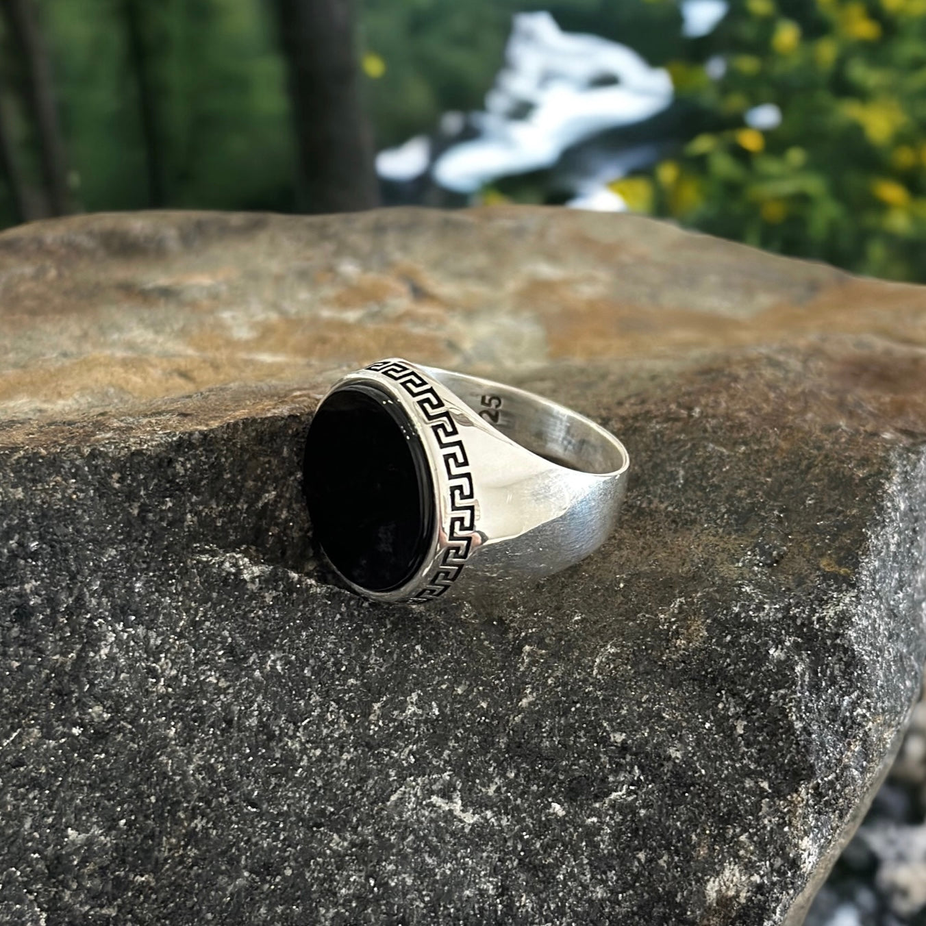 Sterling Silver Black Onyx Agate Stone Ring