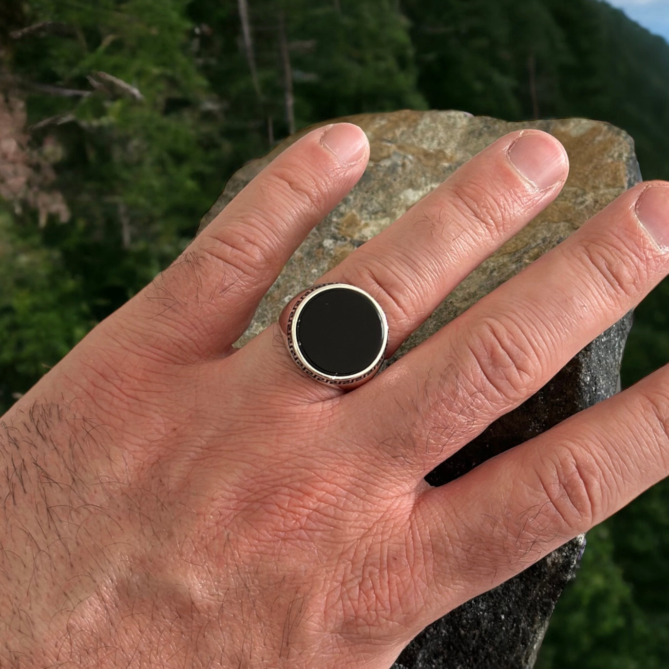 Sterling Silver Black Onyx Agate Stone Ring