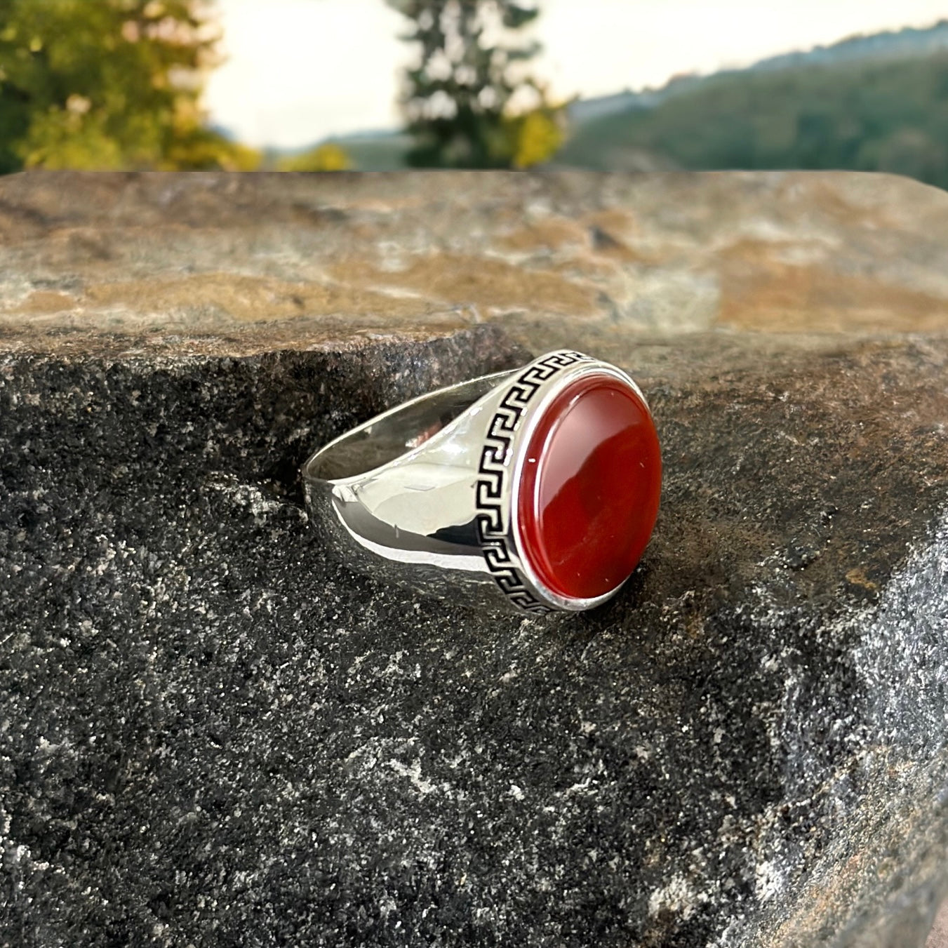 Sterling Silver Red Agate Stone Ring