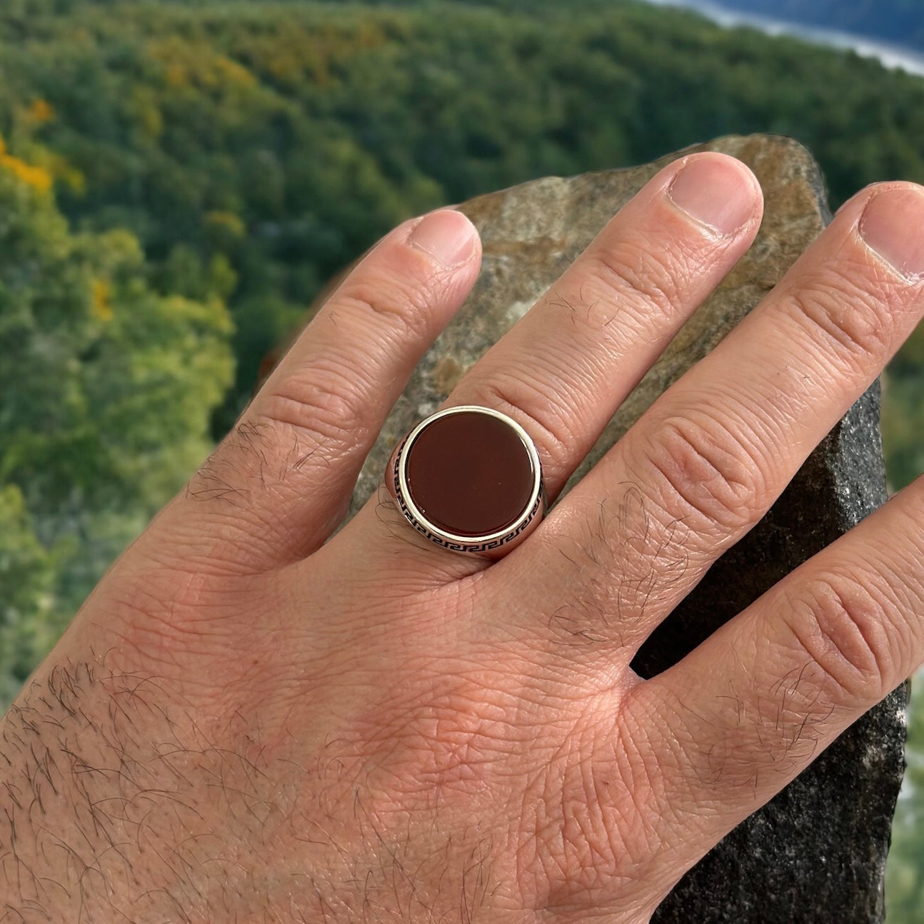 Sterling Silver Red Agate Stone Ring