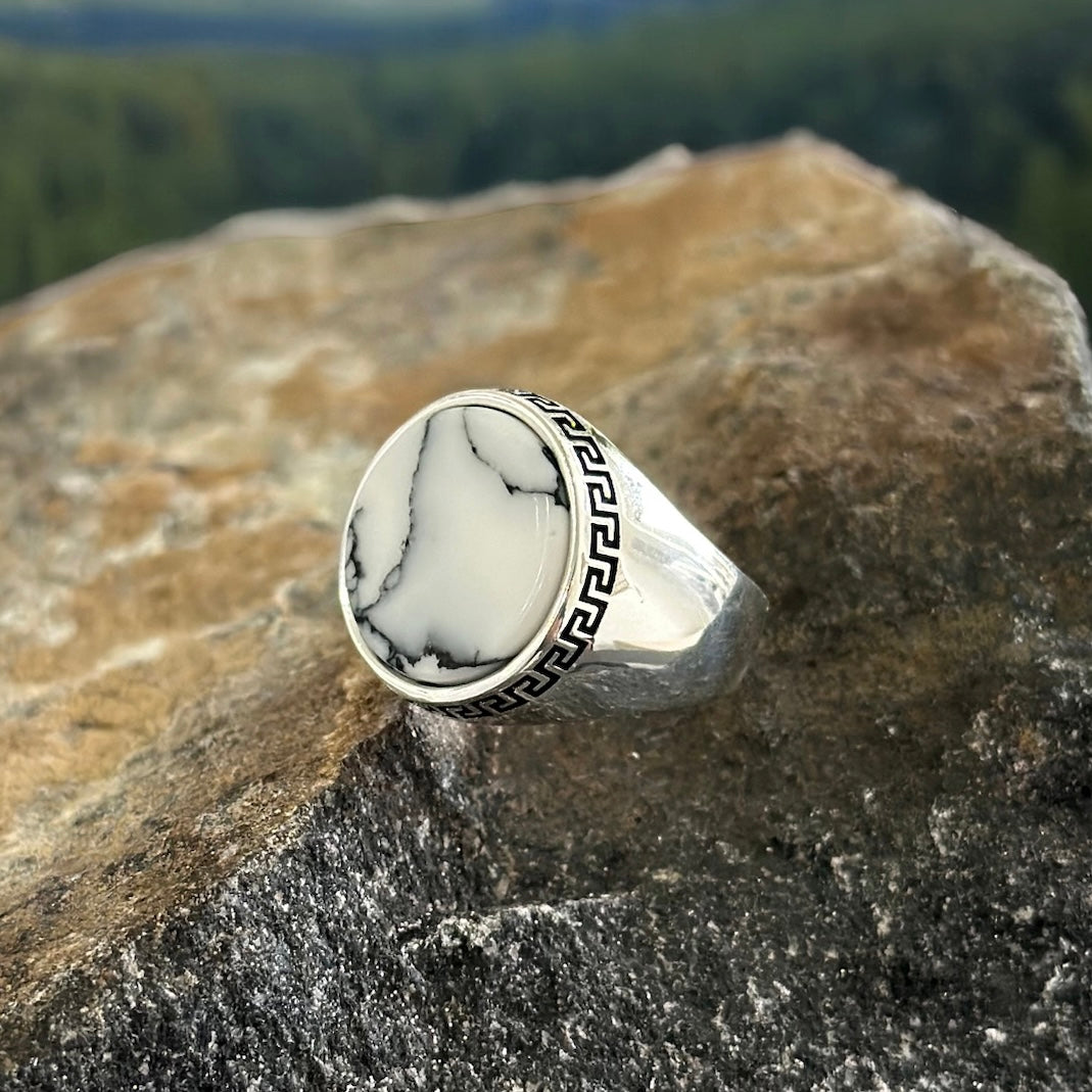 Sterling Silver Howlite White Agate Stone Ring