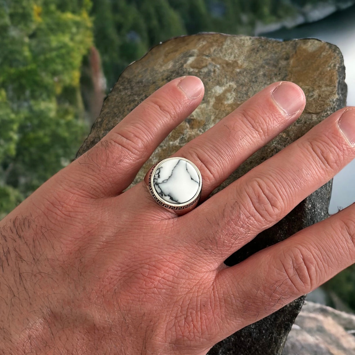 Sterling Silver Howlite White Agate Stone Ring