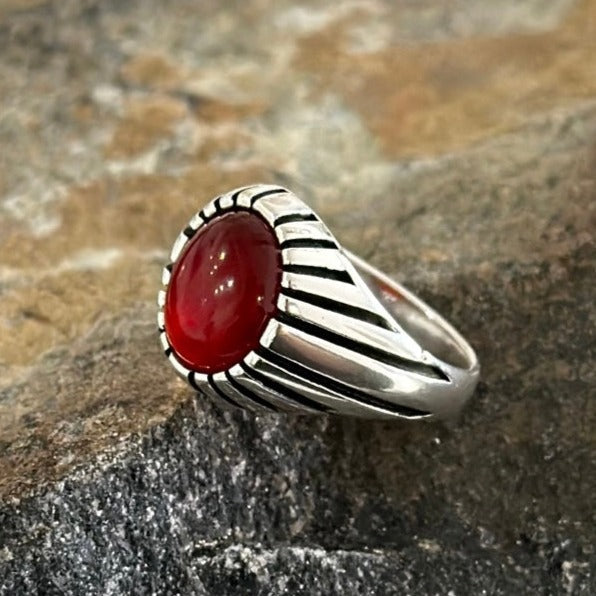 Sterling Silver Red Agate Stone Ring