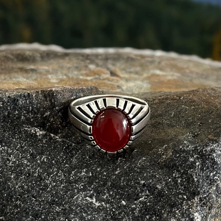 Sterling Silver Red Agate Stone Ring