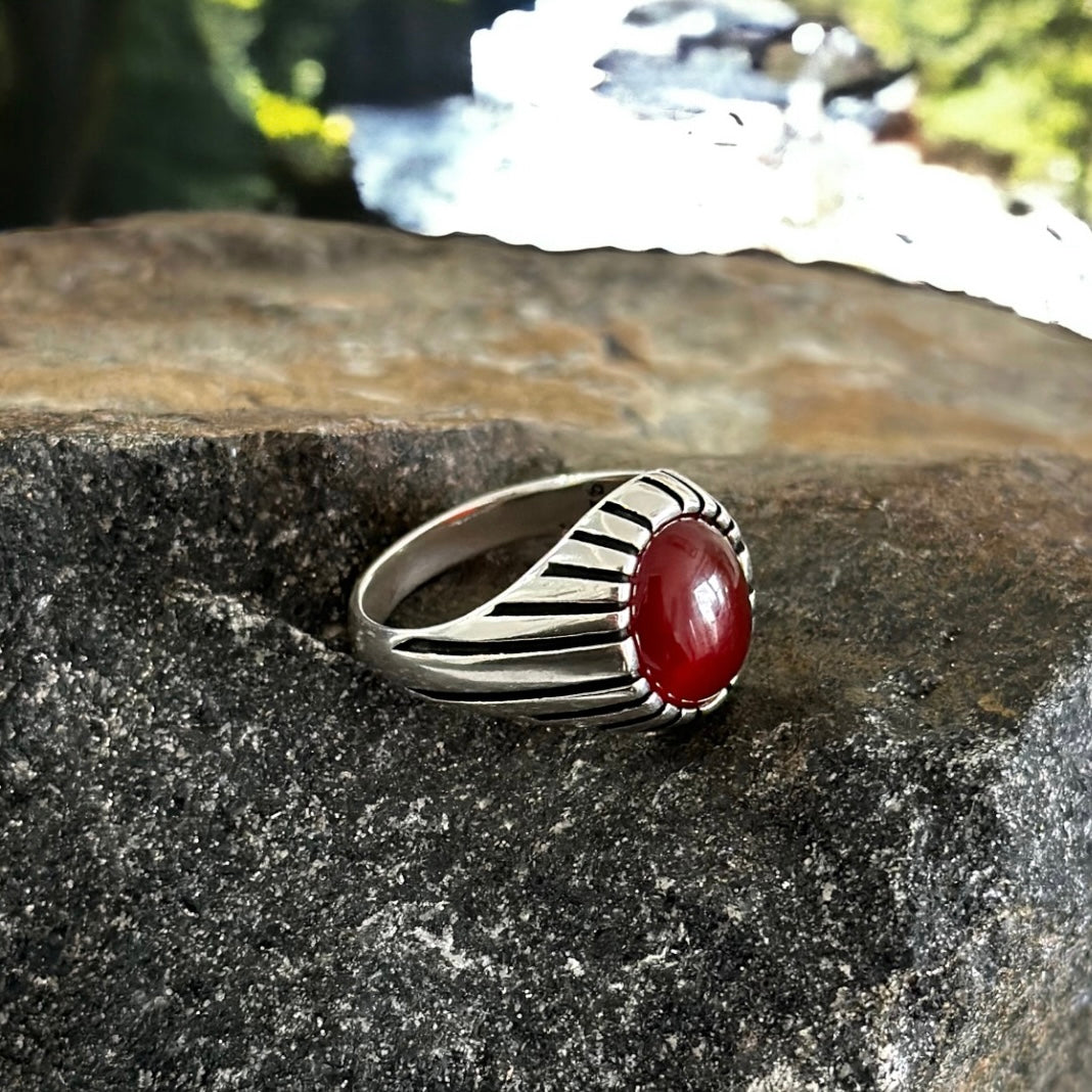 Sterling Silver Red Agate Stone Ring